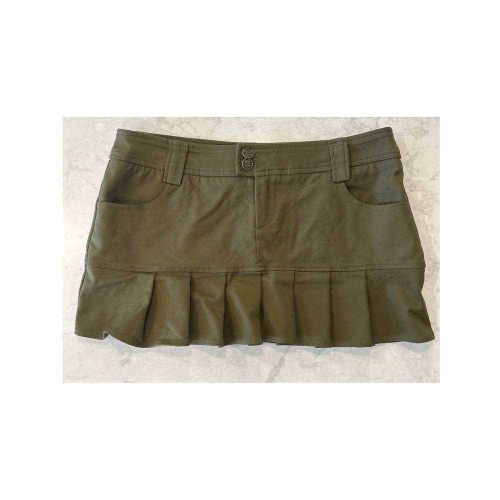 Tunnel Vision Pleated Mini Skirt Women L Olive Green Y2K Low Rise Clueless